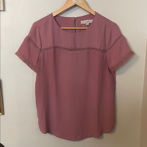LOFT Women's Mauve Blouse with Lace Detail